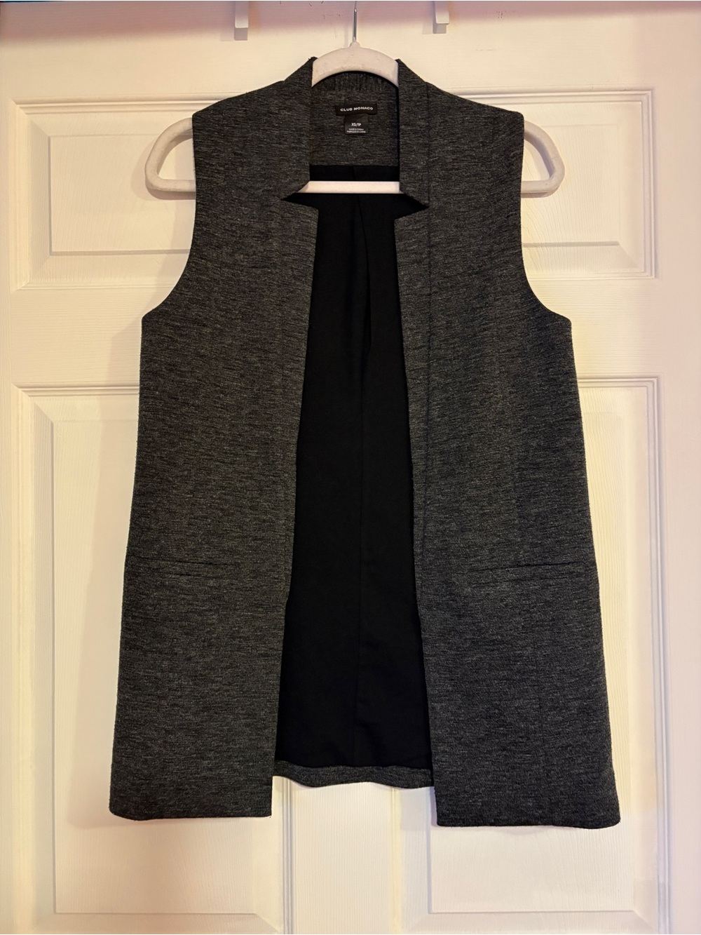 Club Monaco Drape Front Long Vest in Charcoal Gray